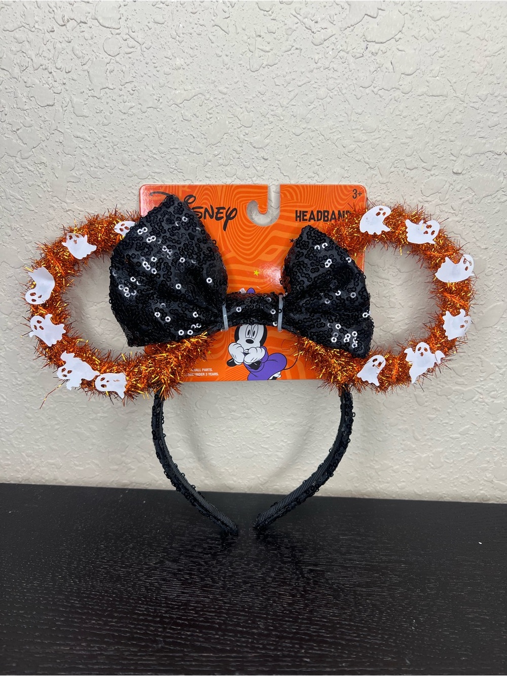 NEW Disney Halloween Minnie Mouse Orange Tinsel with Ghosts Ears Headband